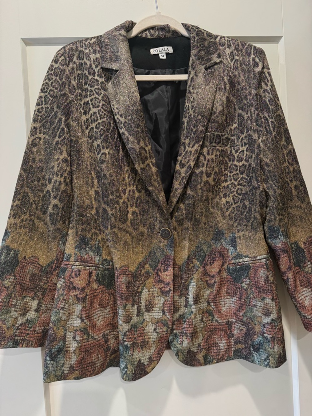 Oolala Leopard Print Floral Blend Women's Blazer - Brown Multi